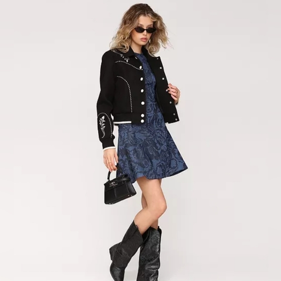 Avec Les Filles Womens Western Bomber Piping And Embroidary Jacket Soldout In Xs - Picture 6 of 7